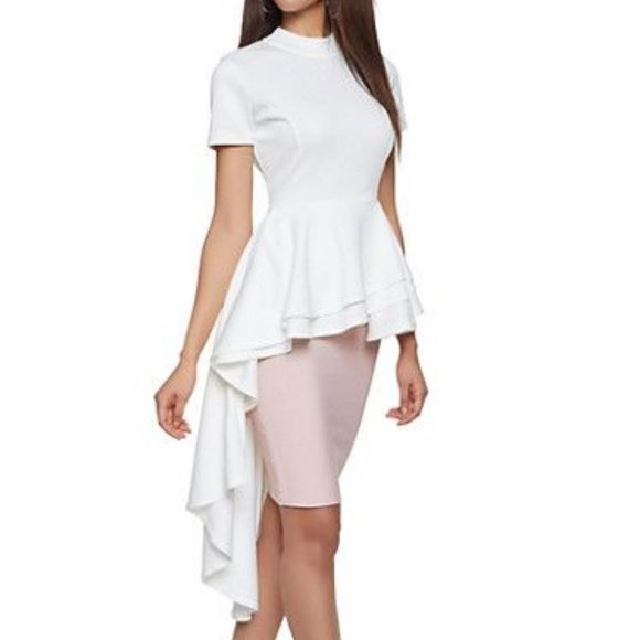Women's Annystore High Low Tops for Women - Ruffle Bodycon Peplum Asymmetrical T - Picture 1 of 15